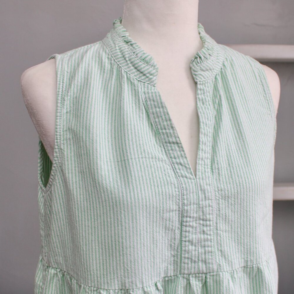 DUFFIELD LANE Green White Striped Annika Tiered Above the Knee Dress sz Medium - Picture 6 of 10